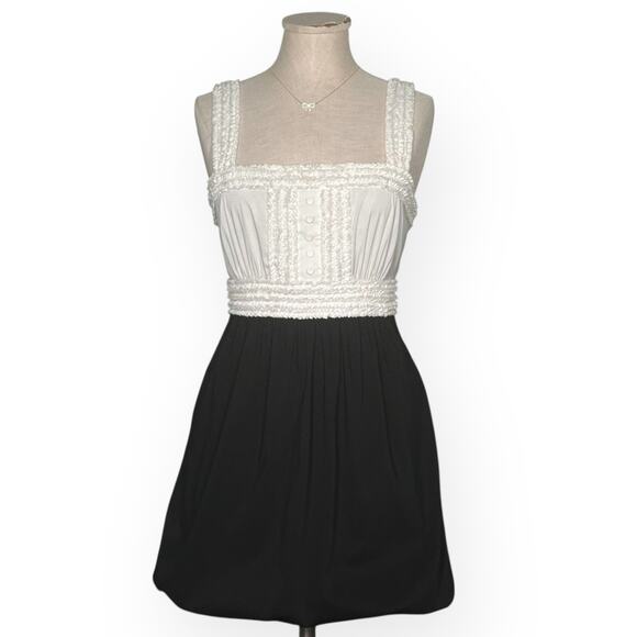 BCBGMAXAZRIA Maid Babydoll Y2K Mini Dress Ruffle Shirred Bubble Hem Coquette - Picture 2 of 12